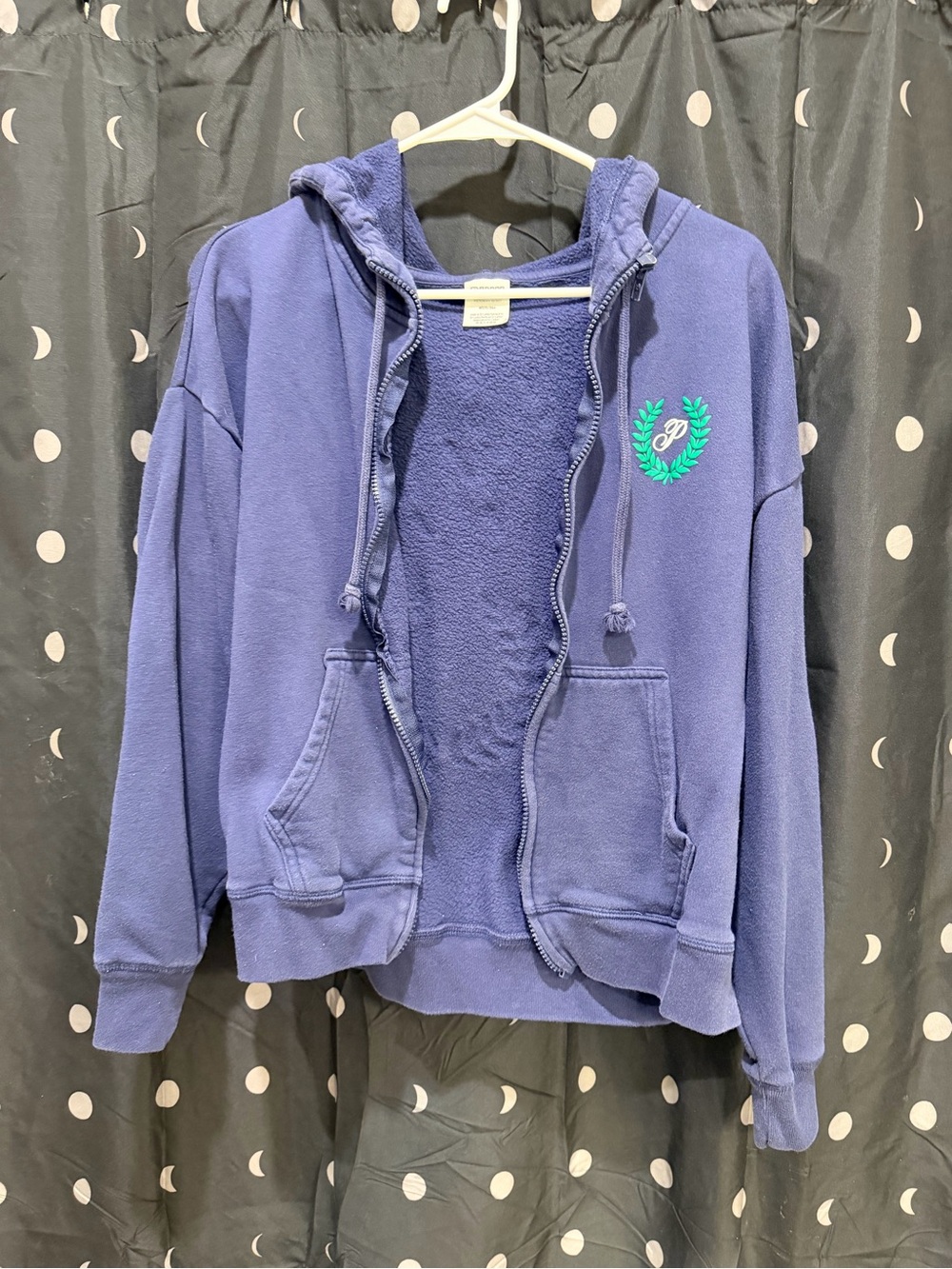 PINK Victoria's Secret Blue  Zip-Up Hoodie with Green Crest